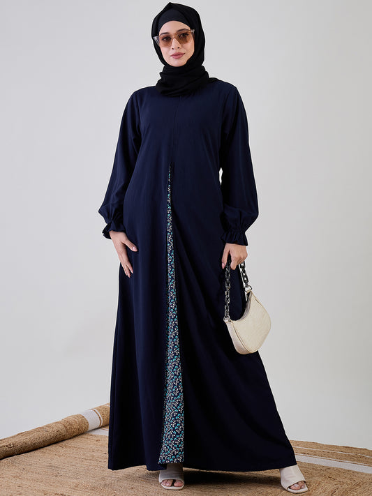 Nabia Blue A-line Abaya with Black Georgette Hijab