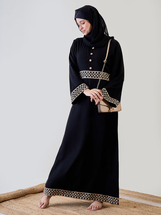 Embroidered Black Abaya with Black Georgette Hijab