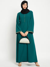 Nabia Embroidery Green Abaya with Black Scarf