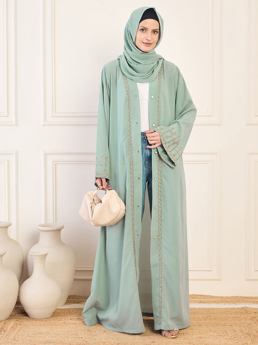 Nabia Handwork Luxury Front Open Abaya with Matching Hijab