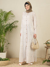 Striped Printed Front Open Abaya with Black Georgette Scarf