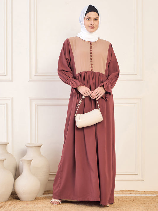 Nabia Two Color Abaya with White Georgette Hijab