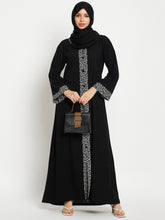 Black Solid A-line Abaya with Black Georgette Scarf