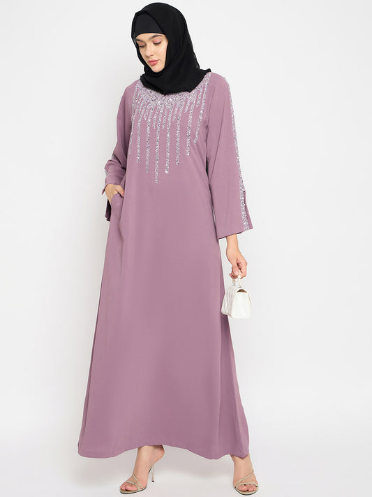 Nabia Pink Crush Nida Luxury Abaya with Hand Work Detailing