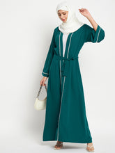 2 Piece Front Open Lace Work Shrug Set Abaya with Black Georgette Scarf