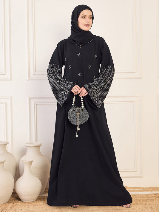 Nabia Black Handwork Abaya with Black Hijab