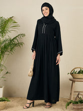 Black Embroidery Nida Matte Abaya with Black Scarf