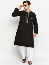 Black Cotton Embroidery Details Men's Kurta Pajama Set
