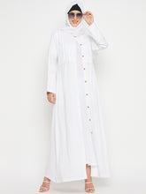 White Front Open Rayon Abaya with Black Hijab