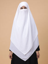 Nabia 2 Layer Solid Diamond Georgette White Khimar Hijab