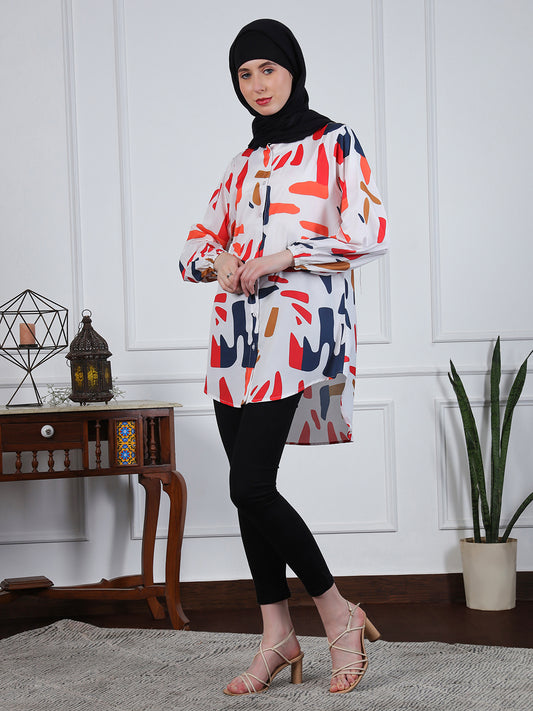 Nabia Multi-Color Printed Front Open Modest Shirt