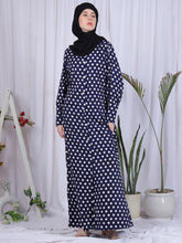 Nabia Polka Dot Printed Front Open Abaya with Black Georgette Scarf