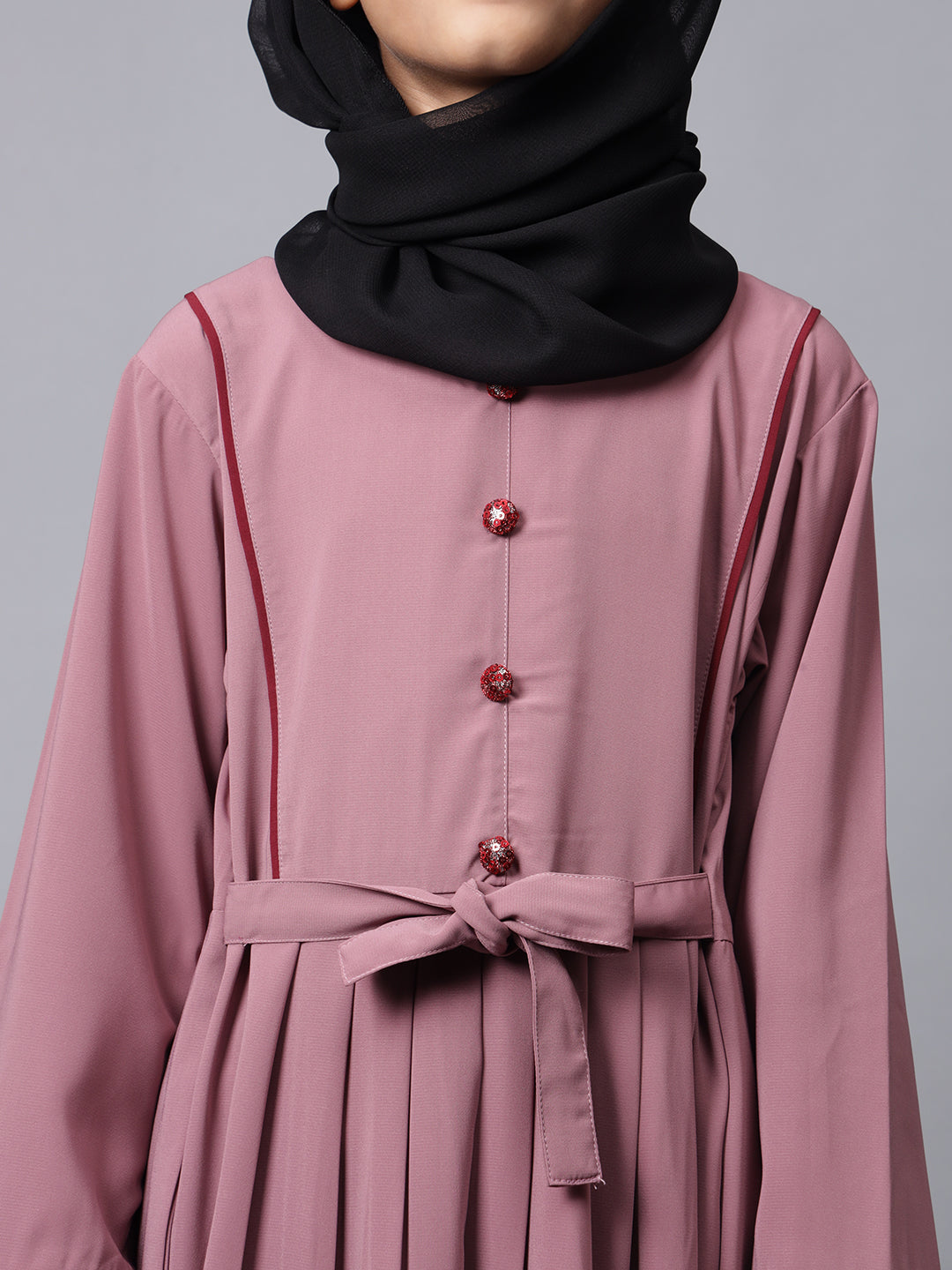 Nabia Puce Pink Solid Modest Kids Abaya For Girls