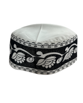 Men's White Cotton Embroidered Kufi Cap