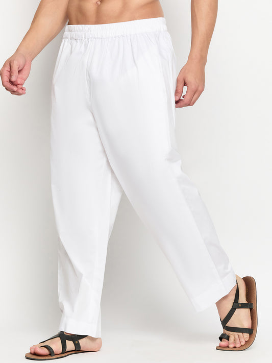 White Solid Men's Casual Cotton Pajama