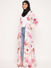 Nabia Women Multicolor Printed Front Open Shrug Abaya with Black Scarf