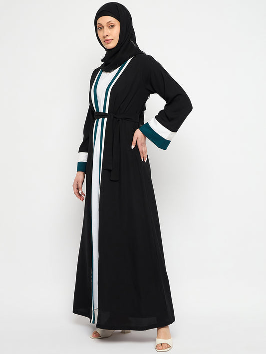 2 Piece Front Open Shrug Abaya Set with Black Georgette Hijab