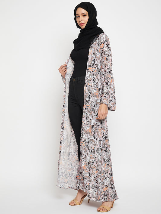Multicolor Front Open Shrug with Black Scarf
