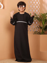 Nabia Black Boy's Thobe/Jubba with White Piping Detailing