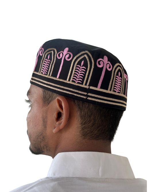 Black Embroidered Prayer Kufi Cap