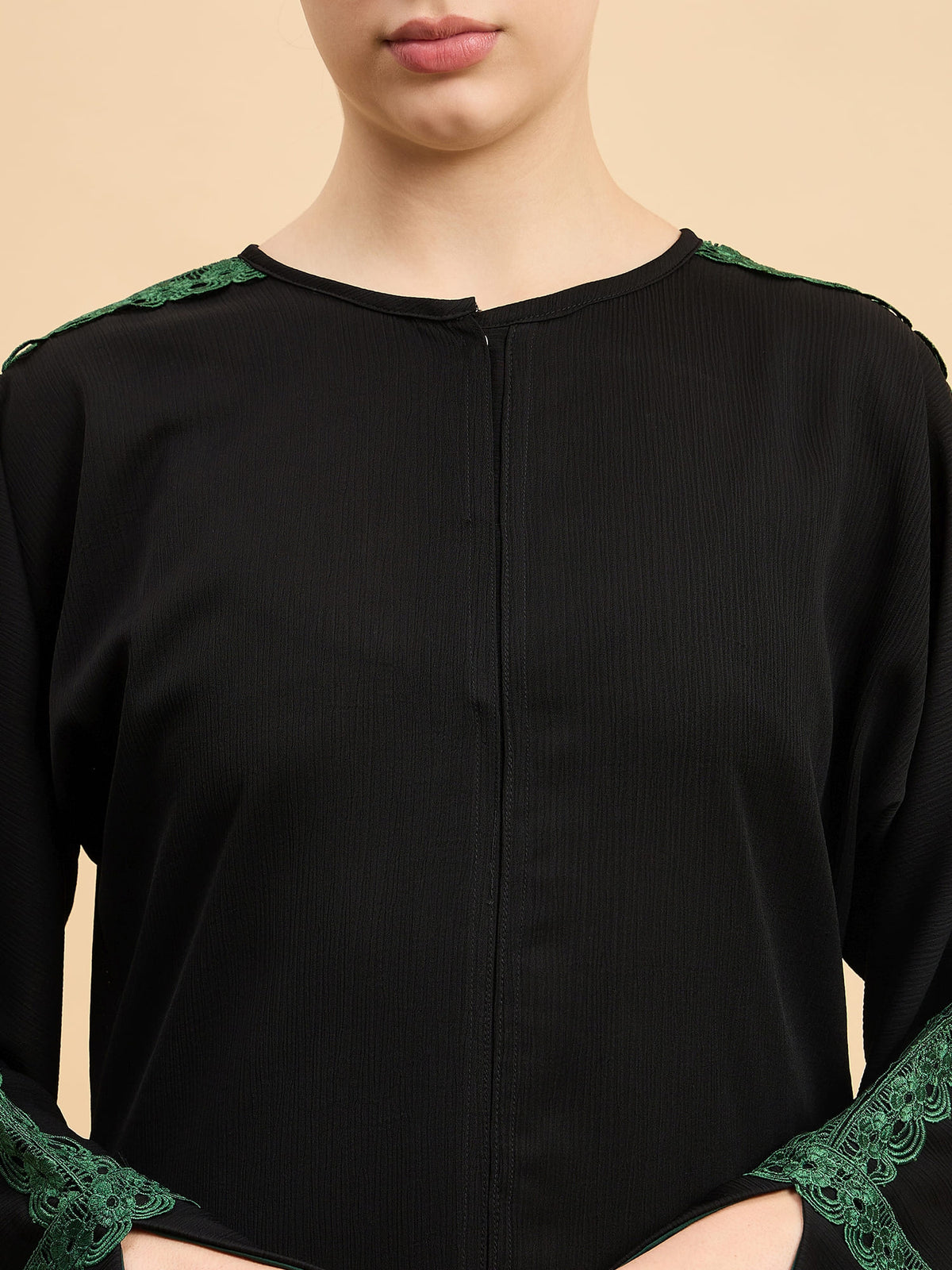 Modest Lace Abaya Burqa with Black Georgette Hijab for Women
