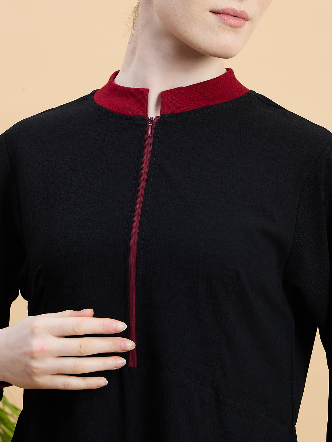 Black Zip Abaya Burqa with Black Georgette Hijab