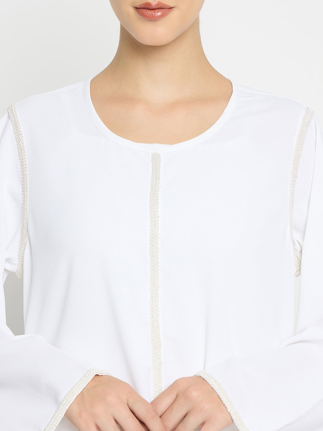 White Embroidery Abaya with Black Hijab
