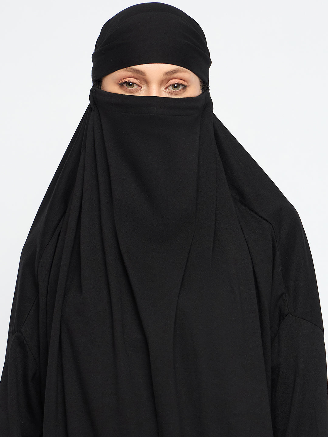 Nabia Black Free Size Adjustable Nosepiece Cotton Fabric Jilbab Abaya for Girls and Women