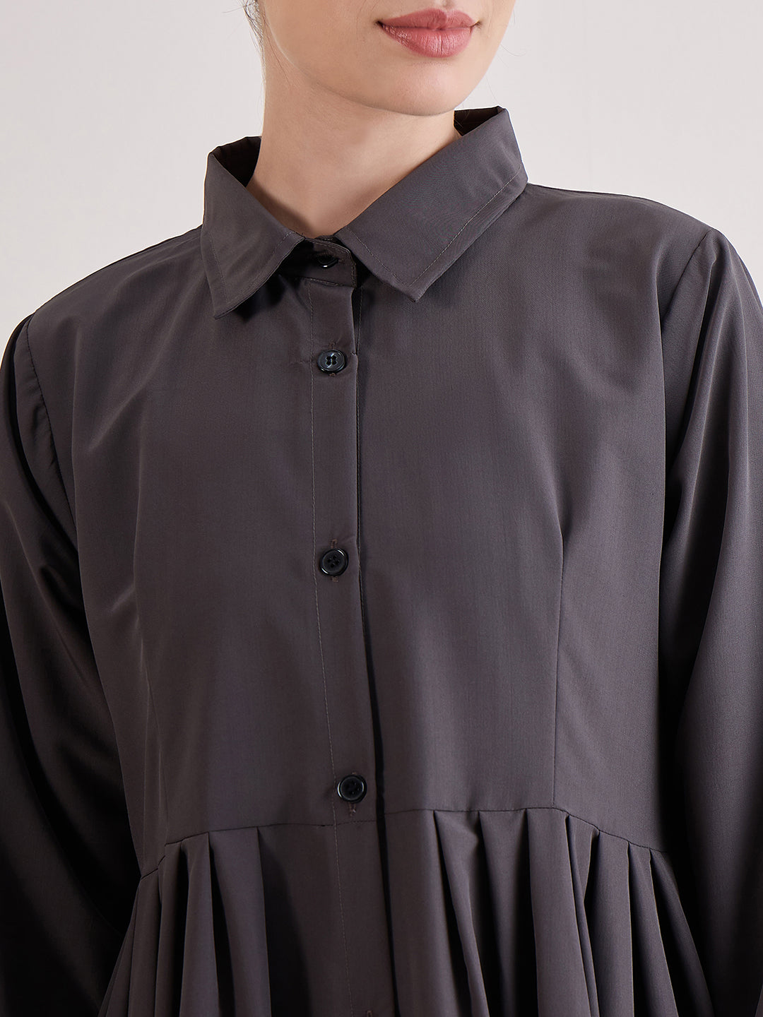 Nabia Grey Front Open Abaya with Black Georgette Hijab