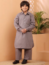 Nabia Grey solid Kids Boys Pathani Kurta Pajama Set