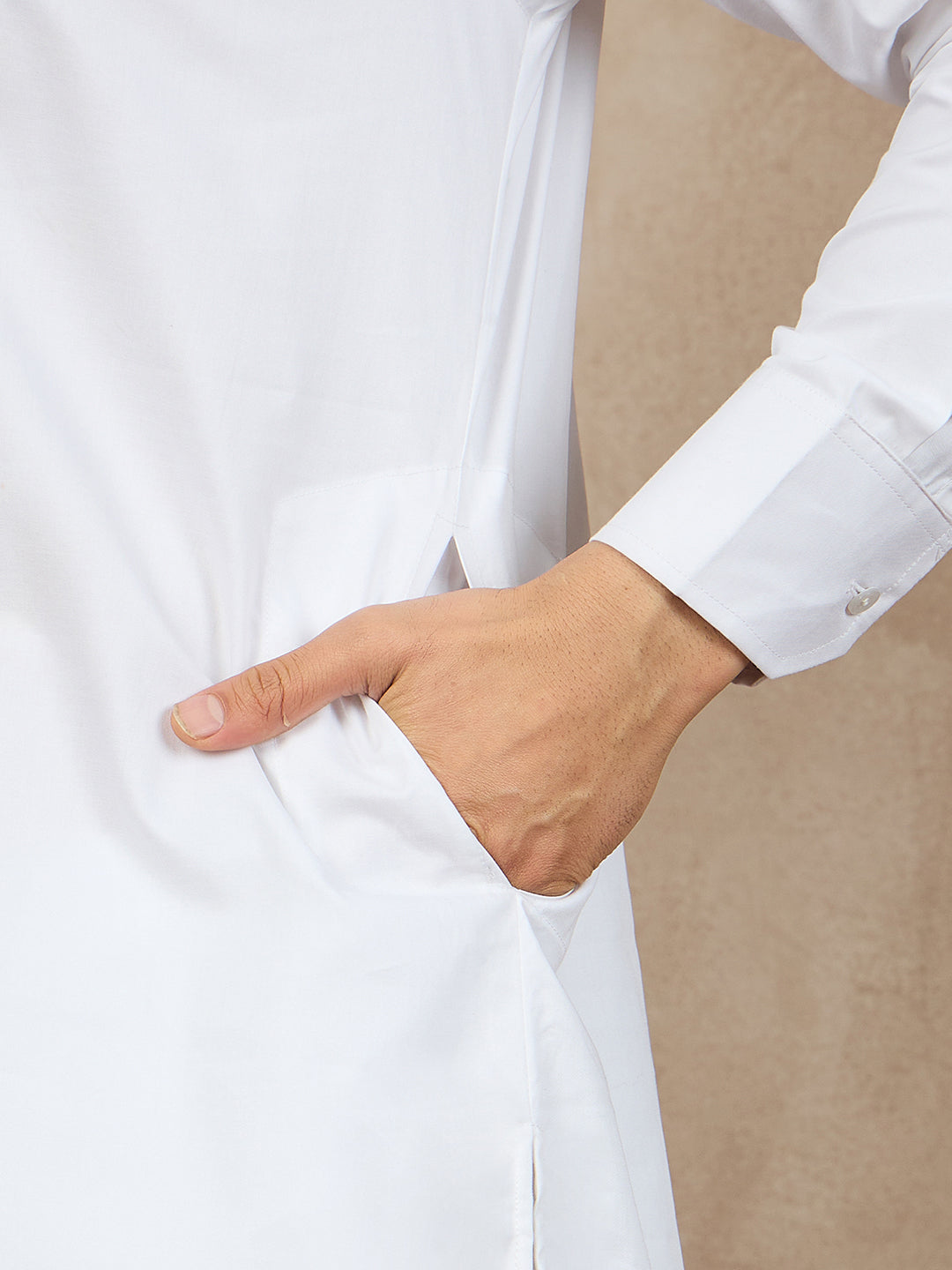 Nabia White Cotton Kurta and Pajama Set for Men