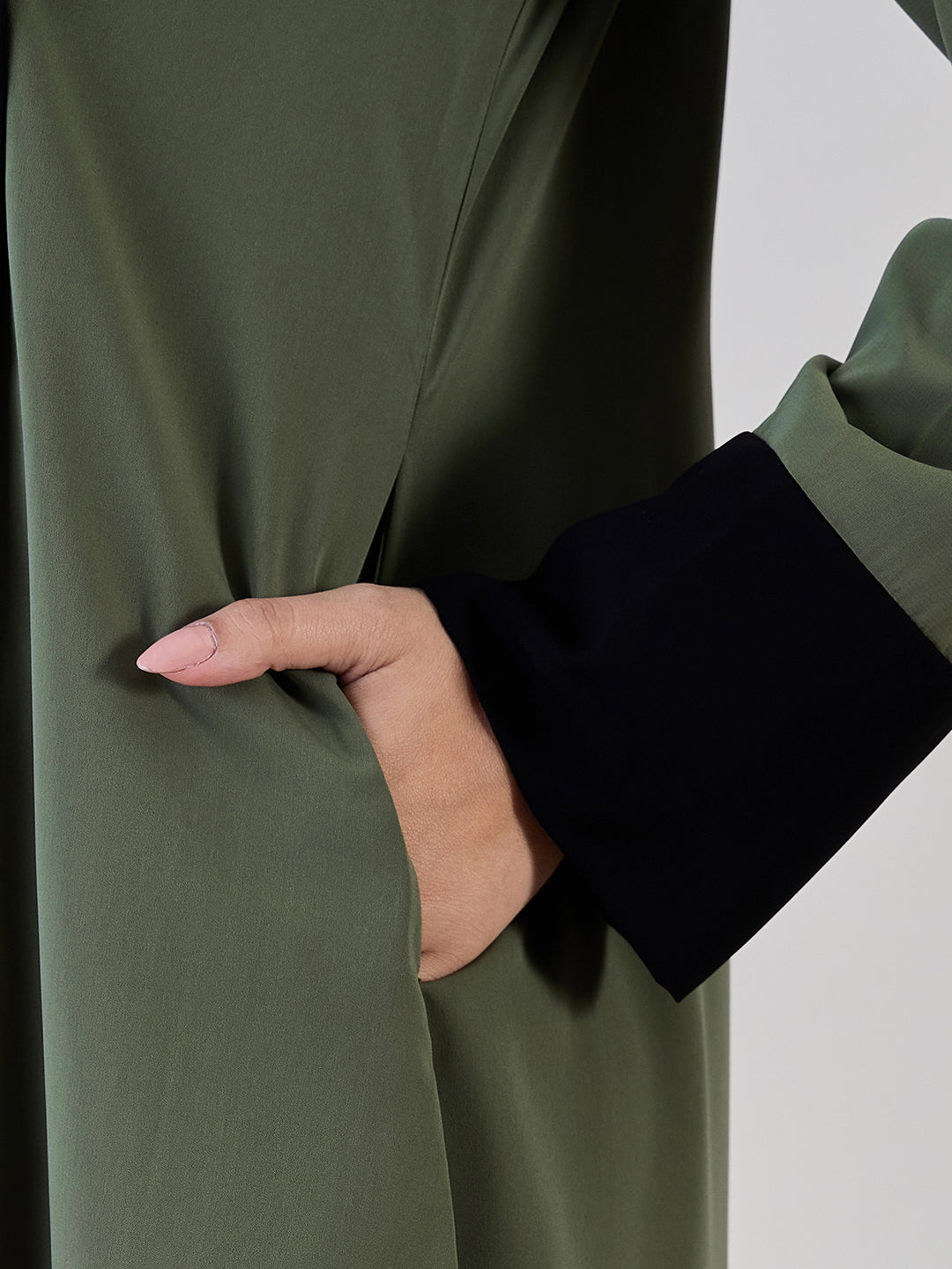 Nabia Jade Green Front Open Abaya with Black Georgette Hijab