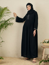 Black Embroidery Nida Matte Abaya with Black Scarf