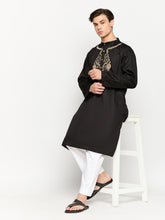 Embroidery Black Kurta and White Pajama Set