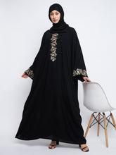 Nabia Embroidery Free Size Black Abaya with Black Scarf