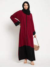 Maroon and Black A-line Abaya with Black Scarf