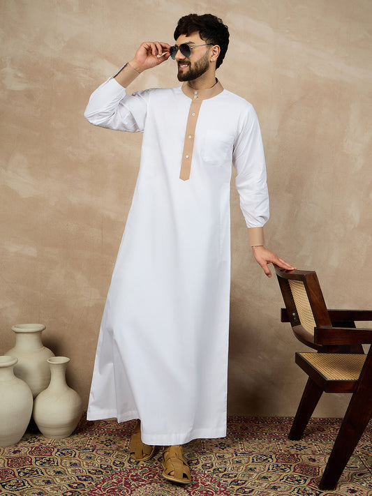 Nabia White Solid Cotton Mens's Thobe/Jubba