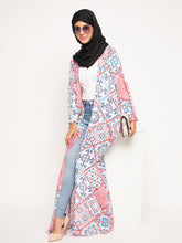 Nabia Multicolor Printed Front Open Shrug Abaya for Women with Black Scarf