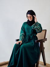 Nabia Kefiyyeh Embroidery Green Abaya with Black Georgette Hijab