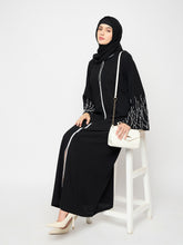 Nabia Black Solid Luxury Abaya with Black Hijab
