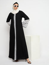 Nabia Kefiyyeh Embroidery Black and White Abaya Burqa with Black Scarf