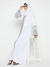 Nabia Kefiyyeh Embroidery White Abaya Burqa with Black Hijab