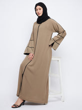 A-line Nida Matte Beige Abaya with Black Georgette Scarf