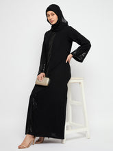 Nabia Embroidery Black Abaya Burqa with Black Scarf