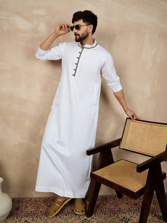 Nabia White Mandarin Collar Thobe/Jubba