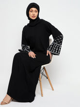 Nabia Kefiyyeh Embroidery Front Zip Closure Black Abaya Burqa with Black Scarf