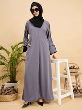 Modest Luxury Handworked Grey Abaya with Black Georgette Hijab