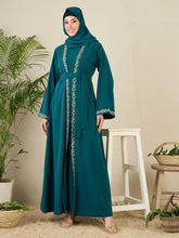 2 Piece Embroidered Green Shrug Set Abaya with Matching Hijab