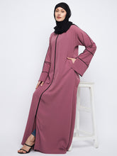 A-line Pink Abaya with Black Georgette Scarf