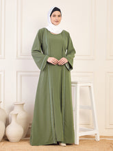 Nabia Embroidery Jade Green Abaya with White Georgette Hijab